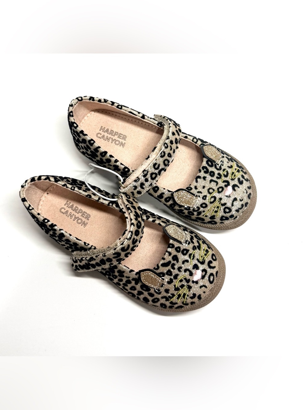 Harper Canyon NWT Glitter Leopard Cat Face Mary Janes - Beige/Black 8